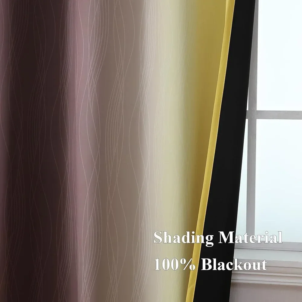 52 WX 72 L Brown to Yellow Ombre 100% Blackout, Thermal, Curtain Drape Panels